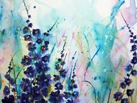 "Blaue Blumenwiese" 50 x 50 cm, Acryl auf Leinwand, Naß-Acryltechnik in Anlehnung an Methode Heidi Reil