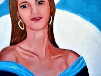 Frühlingssehnsucht - Dame in Blau, Neufassung, 42 x 68 cm, Acryl auf Leinwand