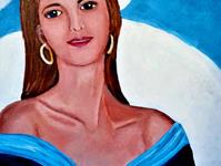 Frühlingssehnsucht - Dame in blau 3, 42 x 68 cm, Acryl auf Leinwand
