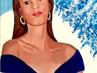 Frühlingssehnsucht - Dame in Blau, 42 x 68 cm, Acryl auf Leinwand