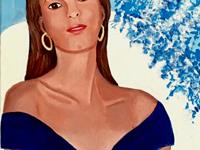 Frühlingssehnsucht - Dame in blau 1, 42 x 68 cm, Acryl auf Leinwand