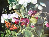 Erbsenblüte 40 x 50 cm Öl auf Hartfaserplatte, nach einem dänischen Maler