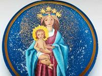 Madonna mit Kind, Glastaler blau mattiert, 10 cm